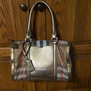 Burberry Gold and Plaid Shoulder Bag